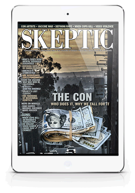 Skeptic magazine issue 21.1 animated on an iPad Mini