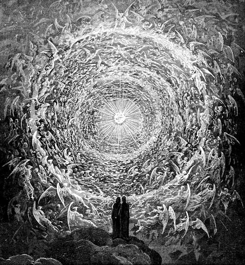 The Empyrean of God. Dante Alighieri&rsquo;s 1320 poem The Divine Comedy is an imaginative vision of the afterlife inspired by medieval Christian theologians. The artist Gustave Dor&eacute; illustrated God&rsquo;s empyrean for an 1892 edition of the work.