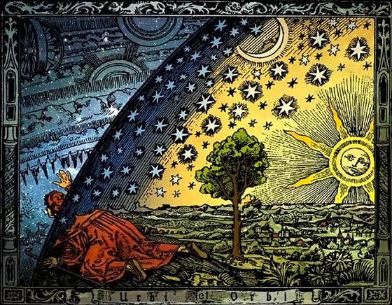 Universum by Heikenwaelder Hugo, Austria, www.heikenwaelder.at [CC BY-SA 2.5], via Wikimedia Commons is a colorized version of The Flammarion wood engraving by an unknown artist that first appeared in Camille Flammarion’s L’atmosphère: météorologie populaire (1888).