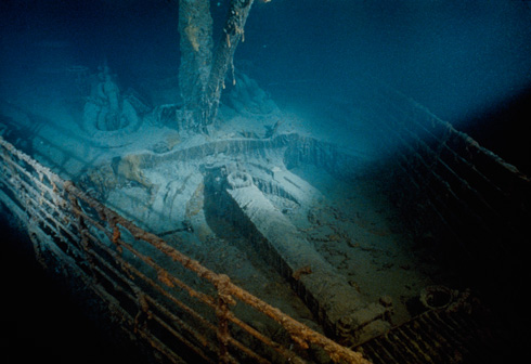 Rusted bow of the R.M.S. Titanic ocean liner in the North Atlantic. (National Geographic/Emory Kristof)