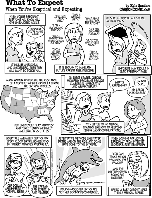 What to Expect When You're Skeptical and Expecting (Carbon Comic by Kyle Sanders in Skeptic magazine issue 19.3)